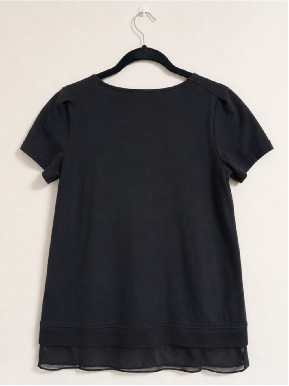White House Black Market XS Black Embellished Beaded Rhinestone Top Chiffon Hem‎ - Picture 3 of 10